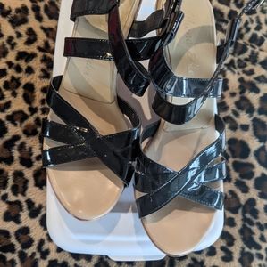 Black strap wedge heel